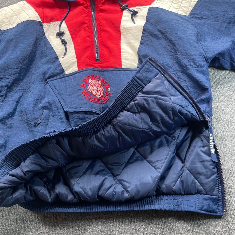Starter Arizona Wildcats Jacket Mens Medium Blue Red Vintage Puffer Pullover - Picture 4 of 12